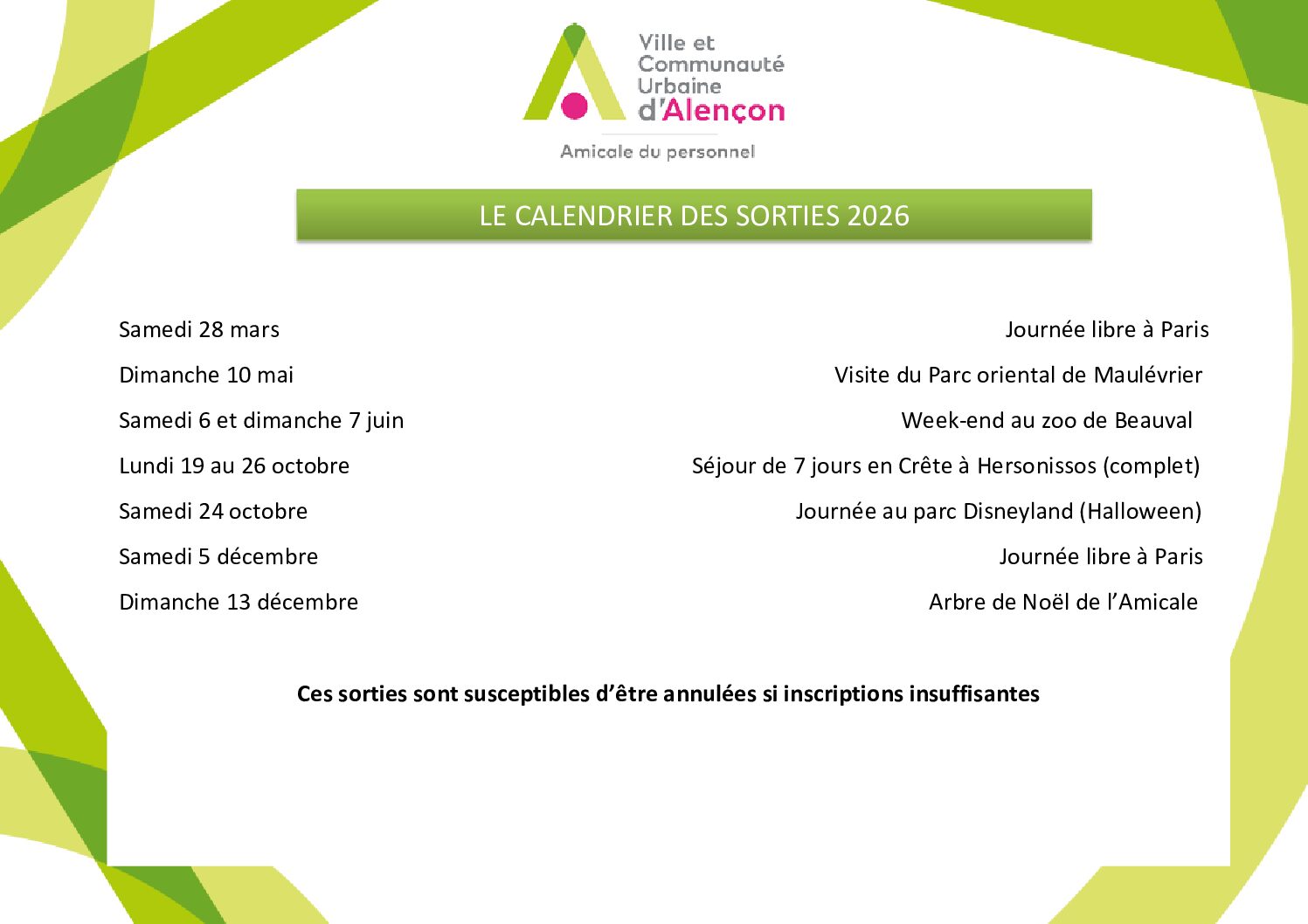 Permalien vers:Calendrier des sorties 2026